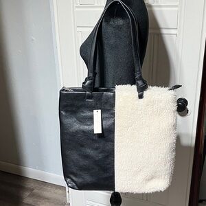 Chinese Laundry Black and White Tote Bag Faux Fur, Faux Leather